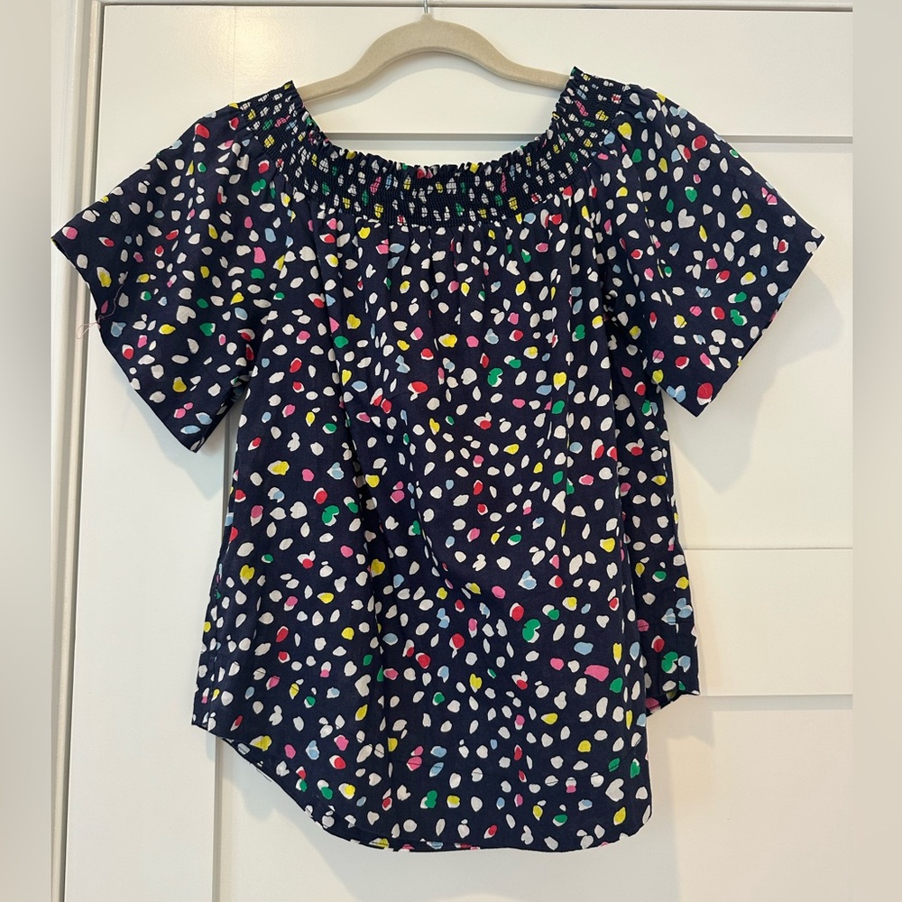 J. Crew Navy Top with Multicolor Dots